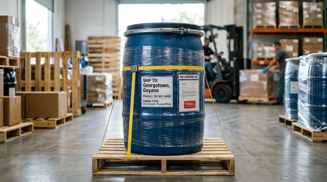 Packing a 55-Gallon Barrel for Guyana the Right Way